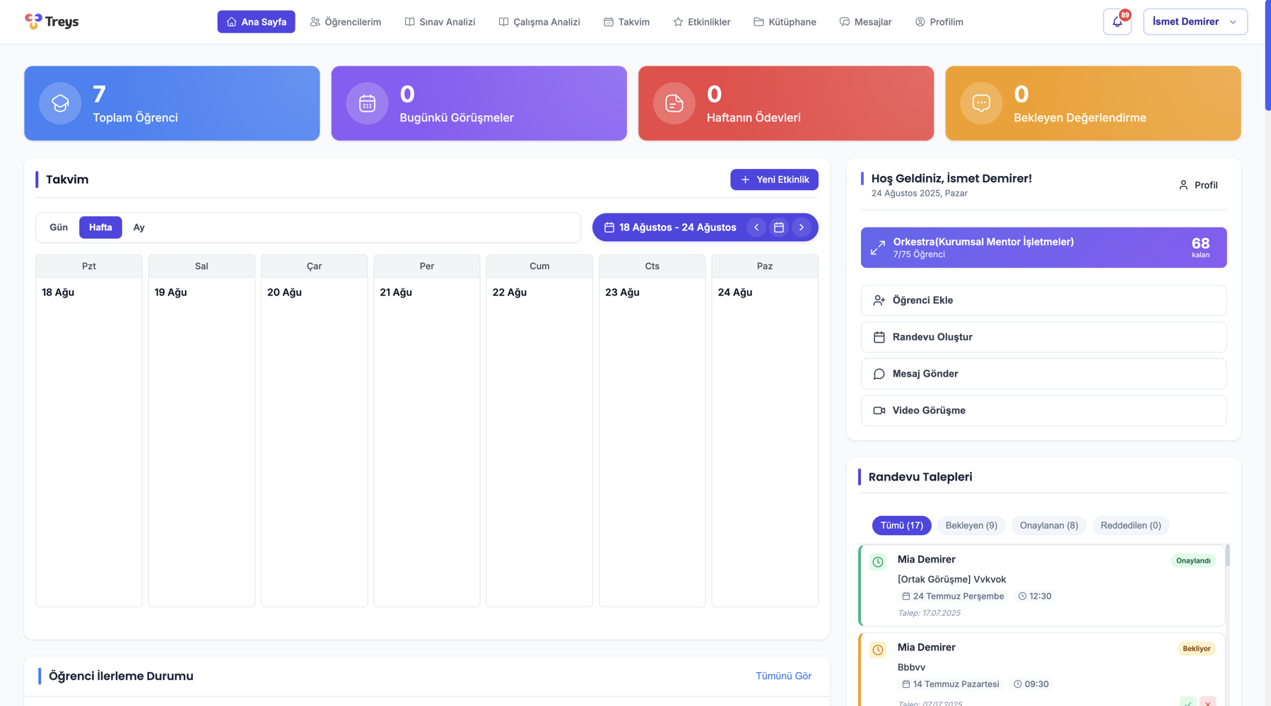 Mentor Dashboard Ana Sayfa